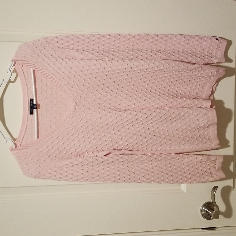 Gently used size M pretty pink cable v neck sweater Tommy Hilfiger brand